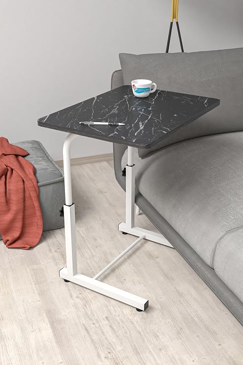 Depolife Yükseklik Ayarlı Laptop Sehpası Kahvaltı Ders Çalışma Bilgisayar Ofis Yemek Çocuk Masası Metal Ayak, siyahmermer-beyaz-eğimsiz