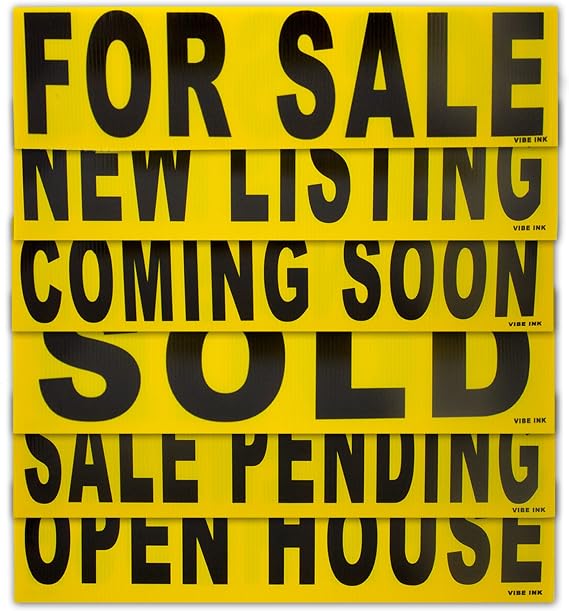 6 Pack Bundle of Real Estate Rider Signs 6x24" - For Sale, Open House, Sold, Coming Soon, Sale Pending, New Listing - Double-Sided, Waterproof Corrugated Plastic, Made in America (Black Letters)