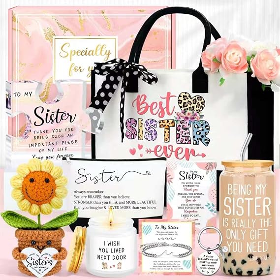 Sisters Gifts from Sister Birthday Gifts for Sisters Adult Funny Gift Ideas for Best Sister Ever Meaningful Gift for Siblings Cool Little Sis Present Set for Women Older Younger Sis Who Has Everything