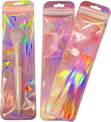 FERENLI 100 Pcs Resealable Holographic Pen Bags with Hang Hole 3.3x7.3 inch 8.5x18.5 cm Clear Plastic Pouch Packaging Bag for Small Business Party Favor Jewelry Brushes Craft Supplies