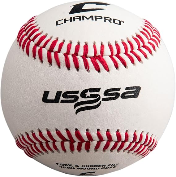 CHAMPRO USSSA Game Baseballs with Full Grain Leather Cover, 12Pack, White