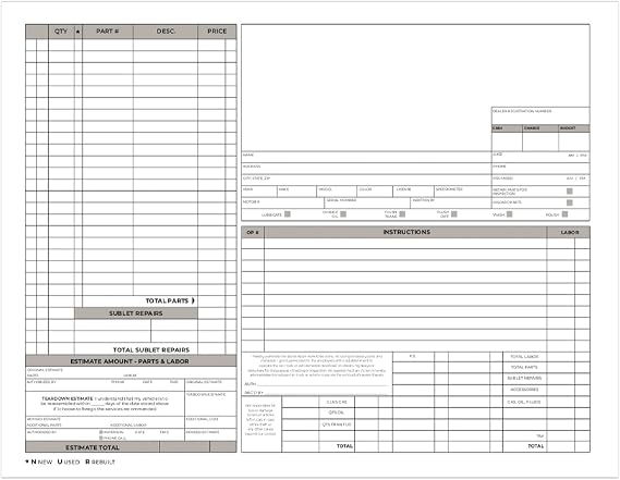 Auto Repair Check 3-Part Carbonless Invoice Form Pad / 50 Carbon Copy Sets / 8.5" x 11" Automotive Vehicle Mechanic Purchase Sales Receipt Book Forms
