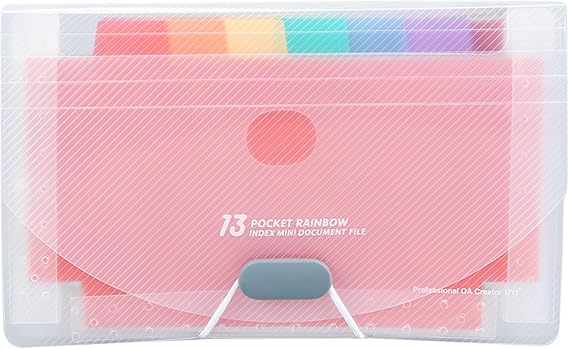 13 Pockets A6 Flashcard Organizer – Compact Receipt and Flash Card Holder with Colored Labels – Portable Accordion File Folder for Study, Office, and Travel – Durable Plastic Organizer