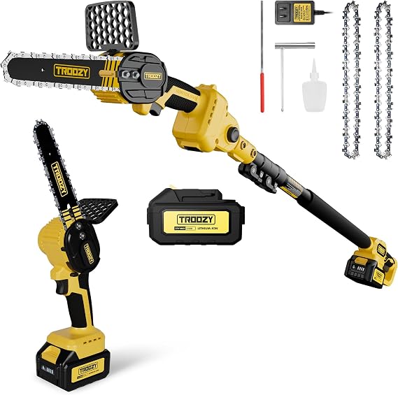 Cordless Pole Saw & Chainsaw 2-in-1, 6" Brushless Motor Tree Trimmer Tree Cutter, Multi-Angle Adjustable for Tree Pruning, Branch Cutting, Lightweight & Portable with Long-Lasting Battery