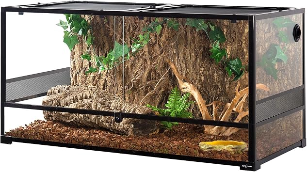 REPTIZOO Large Reptile Terrarium, Tall & 48 INCH Wide Reptile Tank with Sliding Door Top Screen Ventilation & Anti Escape Lid 48 W X 24 D X 24 H Full Glass & Side Mesh Panel Switchable