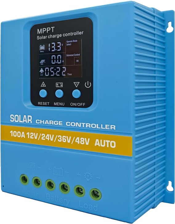 MPPT Solar Charger 60A/80A/100A Selectable, Dual USB & 3-Stage Protection for Street Light/Home Power Systems LCD Display (100A)