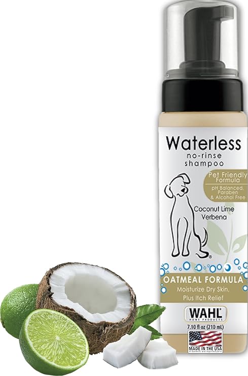 Wahl Waterless No Rinse Shampoo for Animals, Coconut Lime Verbena, 7.1 oz | Quick Clean-Ups For DogsNo Bath Needed, Oatmeal Formula Cleans, Conditions, Detangles & Moisturizes Dogs Fur Model 820015A