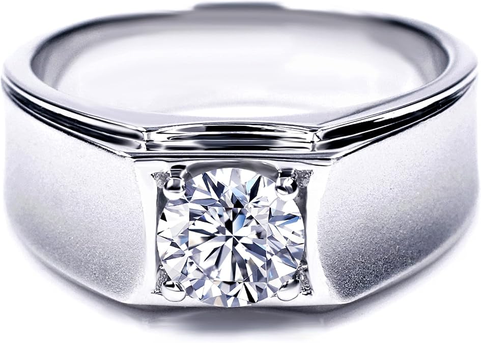 TIANYU GEMS 1.0 Ct Moissanite Engagement Ring S925 Sterling Silver 18K Gold Plated DF Color VVS Clarity Round Brilliant Cut Moissanite Wedding Rings Men's Anniversary Birthday Promise Ring
