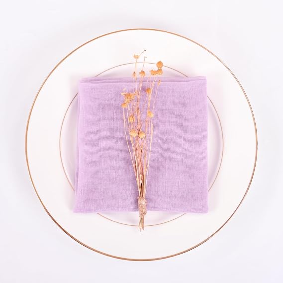 Lavender Cheesecloth Napkins - Bulk Set of 100, 20x20 Inch Washable and Reusable Boho Cotton Gauze Purple Cloth Napkins for Weddings, Bridal Girl Baby Shower, Party and Banquet