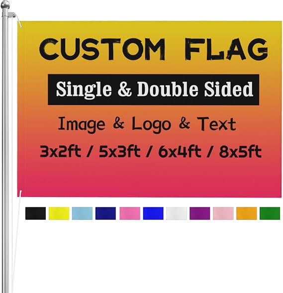 Custom Double Sided Flag Banner With Eyelets - Personalized 5ftx3ft/3ftx2ft/6ftx4ft/8ftx5ft - Make Your Own With Print Photo/Logo/Text for Festival, Birthday, Garden, Outdoor Yard