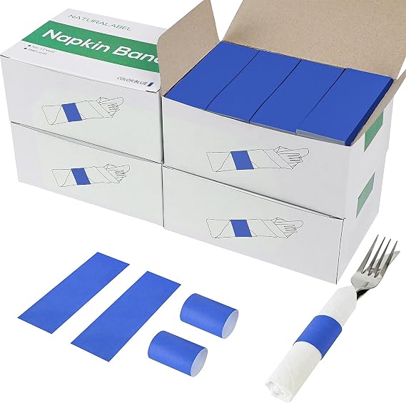 Self-Adhesive Napkin Bands, Bulk Pack of 8,000, Blue | Wrap silverware & napkins, elegant table setting, for restaurant, family, party, wedding, celebration, 4 boxes, 2,000 per box