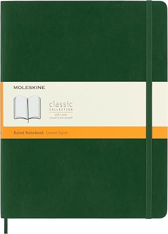 Moleskine Classic Notebook, Soft Cover, XL (7.5" x 9.5") Ruled/Lined, Myrtle Green, 192 Pages