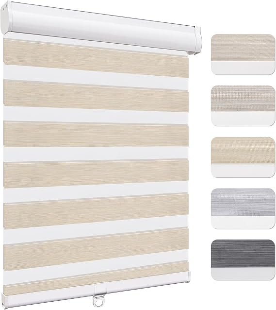 Keego Zebra Roller Window Blinds Cordless Custom Size Free-Stop Shades Dual Layer Light Control Easy Install Roler Shades for Windows (Cream, 36" W x 36" H)