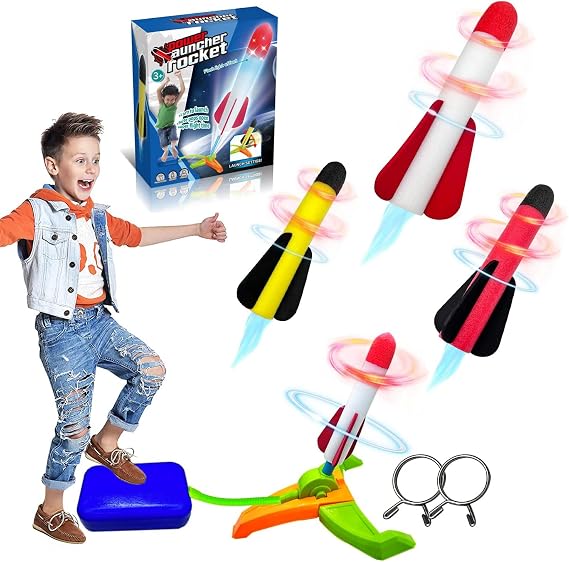TODARRUN Foam Rocket Launcher for Kids, Foot-Powered Outdoor Toy Set