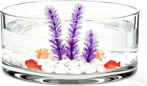 Wide Glass Cylinder Vase, 8" W x4 H Thick Heavy Duty Glass Vase for Flower | Thick Decorative Bowl for Succulents, Terrarium, Hydroponic Gardening, Fresh Flowers, Home & Wedding Centerpiece Decor