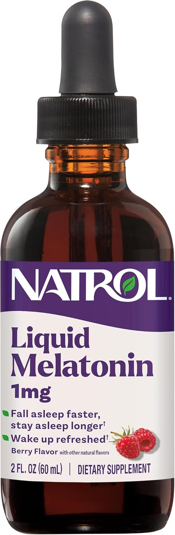 Natrol Liquid Melatonin for Adults, 1 mg, Berry-Flavored, 2 Fl Oz
