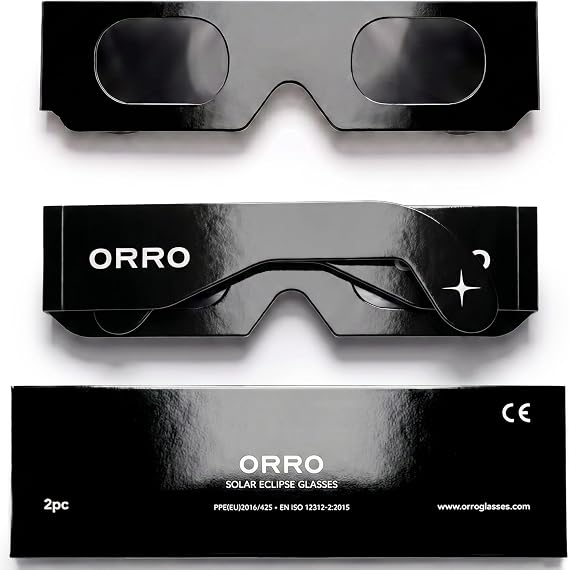 ORRO 40mm Solar Eclipse Glasses, 2/6/12 Pack, Certified Eye Protection, EN ISO 12312-2:2015 Tested, CE Marked for Direct Solar Viewing - Modern Fit