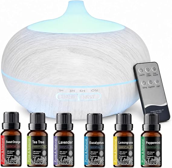 500ml Aroma Diffuser Wood Grain 7 LED Lights Adjustable Timer