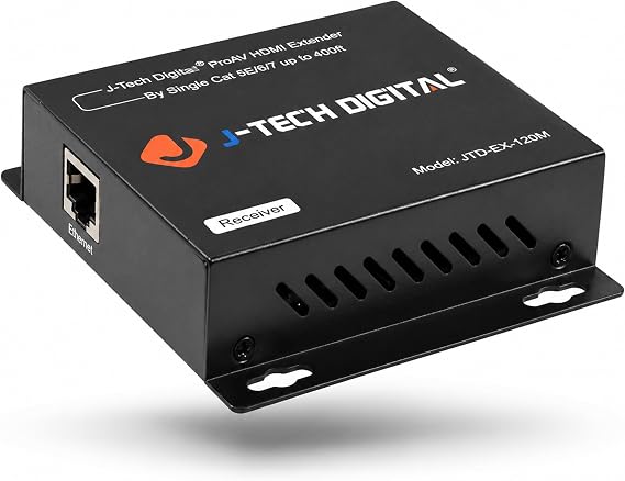 J-Tech Digital ProAV HDMI Extender Over Single Cat5e/6 Cable TCP/IP 1080p IR Remote Up to 400ft [JTD-EX-120M-R] (Receiver Only)