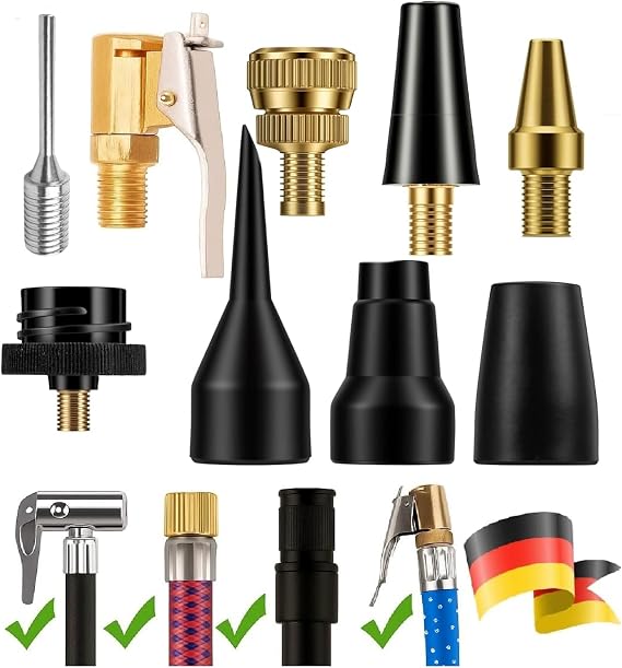9 Piece Adapter Kit and Air Compressor Nozzles - Compatible with Standard Air Tubes and Tyre Inflators