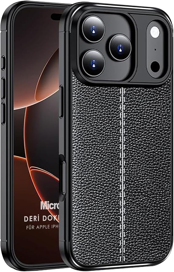 Microsonic Apple iPhone 17 Pro için Kılıf Deri Dokulu Silikon Siyah [iPhone 17 Pro ile Uyumlu Kılıf - Siyah]