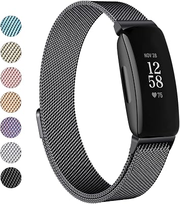 Vanjua Stainless Steel Metal Mesh Loop Adjustable Magnetic Wristband Replacement Strap for Fitbit Inspire 2  HR  Fitness Tracker Small, Black