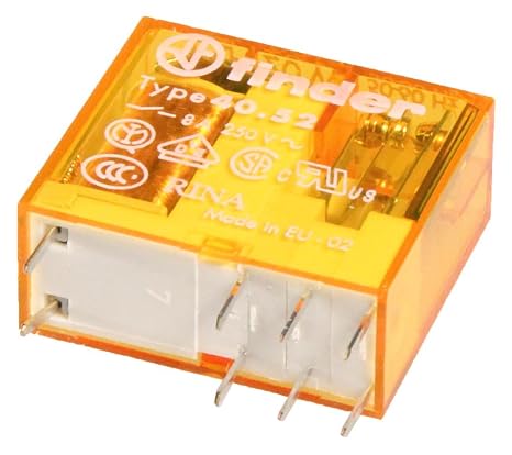 FINDER 40.52.8.120.0000 120 VAC Coil, 250 VAC / 30 VDC, 40 Series, 8A, DPDT, Relay, Silver Nickel Contacts, Solder TERMINALS, Through Hole