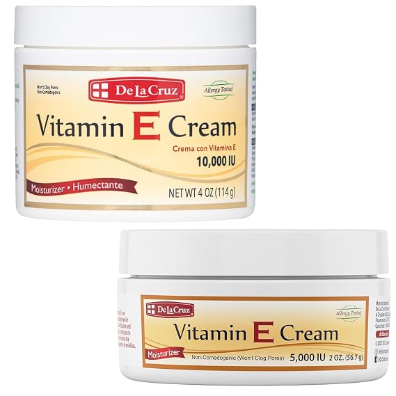De La Cruz Vitamin E Cream Moisturizer Bundle Skin Care for Face & Neck Includes 4oz Full Size and 2oz Travel Size Hydrating, Nourishing & Non-Greasy Formula for All Skin Types Made in USA