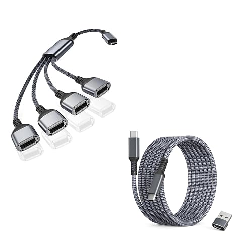 Basesailor USB C to USB C 60W Charger Cable 10FT with Adapter with USB C Male to Four USB Female Cable Adapter 1FT for iPhone 15 Pro Plus Max,MacBook,iPad Air 5 4 Mini 6,CarPlay,PC Laptop