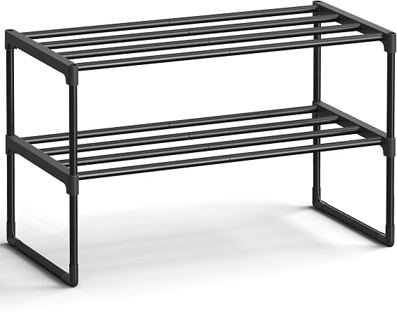 SONGMICS Shoe Rack, 2-Tier Shoe Organizer, Metal Storage Shelf