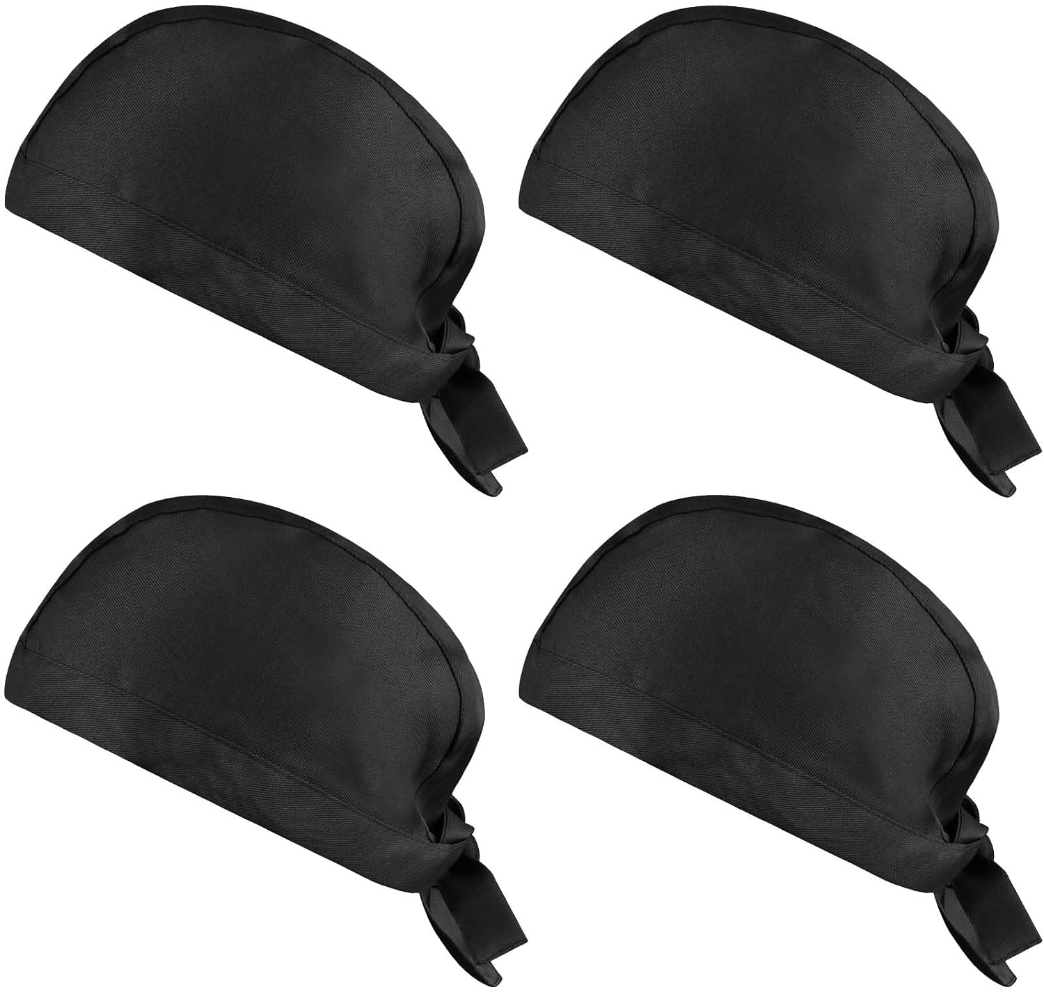4Pcs Unisex Chef's Hat,Kitchen Cook Hats with Adjustable Band,Hats Hotel Waiter Work Cap Catering Chef Bandana Hat Skull Cap Restaurant Cook Headwear for Men WomenBlack