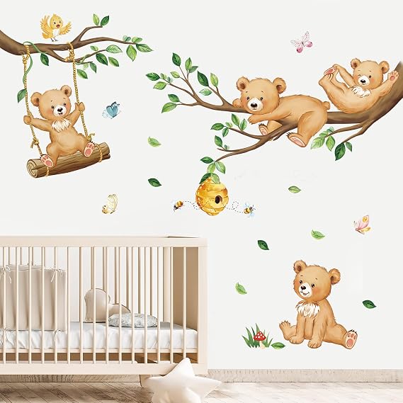decalmile Woodland Bear Animal Tree Branch Wall Decor Wall Decals Stickers