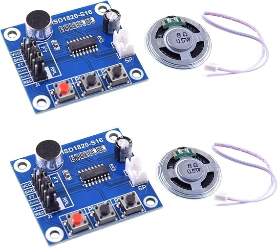 HiLetgo 2pcs ISD1820 Recording Module Voice Module the Voice Board telediphone Module Board with Microphones + Loudspeaker