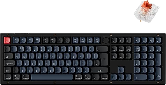 Keychron V6 Wired Mechanical Keyboard Knob Version, Full-Size QMK Programmable with Hot-swappable Pro Silent Red Linear Switch Compatible with Mac Windows Linux (Frosted Black-Translucent), UK Layout