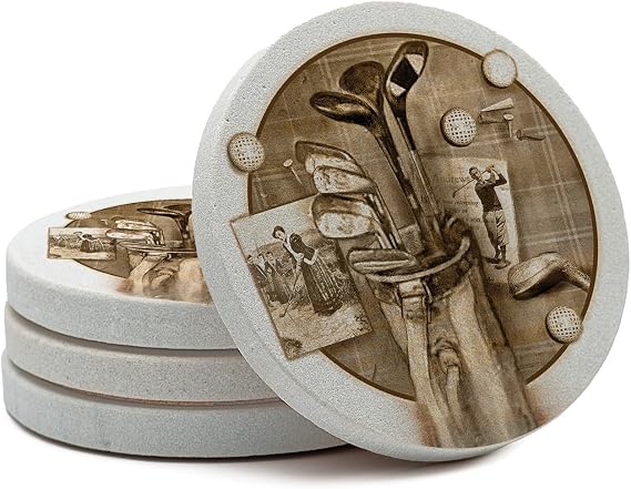 Thirstystone Golf Treasures Round Natural Sandstone Coaster 4 Pack