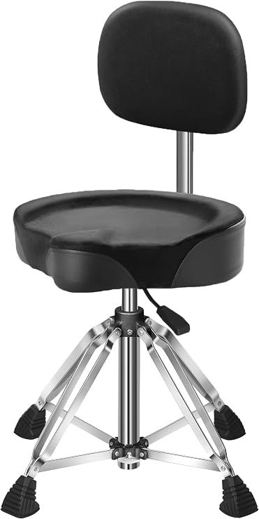 Four-Legged Hydraulic Drum Stool, Anti-Shake Rectangular Base + Memory Foam Cushion, Suitable for Double bass Drum Playing and Intense Performances., Black