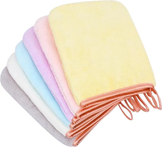 PHOGARY 6 Pack Microfiber Body Wash Mitts, 68 Inch Super Absorbent & Soft Face Mitten, Coral Fleece Body Cleansing Bath Spa Cloth, Reusable Makeup Remover Mitt Gloves, 6 Colors