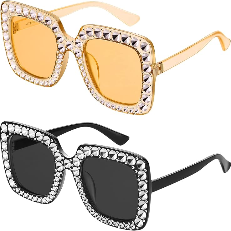 Frienda 2 Pcs Disco Sunglasses for Women Sparkling Sunglasses