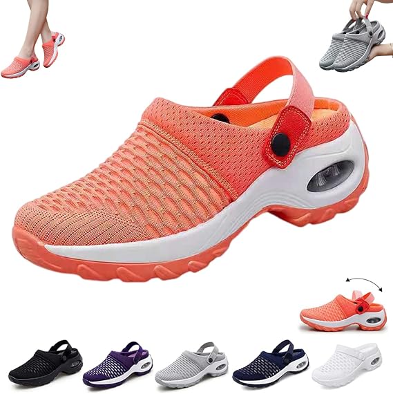 Women Diabetic Walking Air Cushion Slip-On Orthopedic Sandals,2023 New Air Cushion Platform Mesh Sneaker Sandals with Arch Support (8.5,Orange)