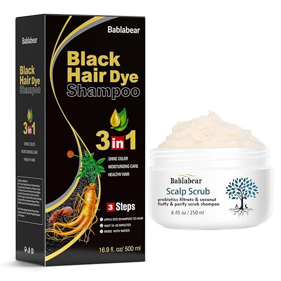 Bablabear Black Hair Dye Shampoo and Scalp Scrub