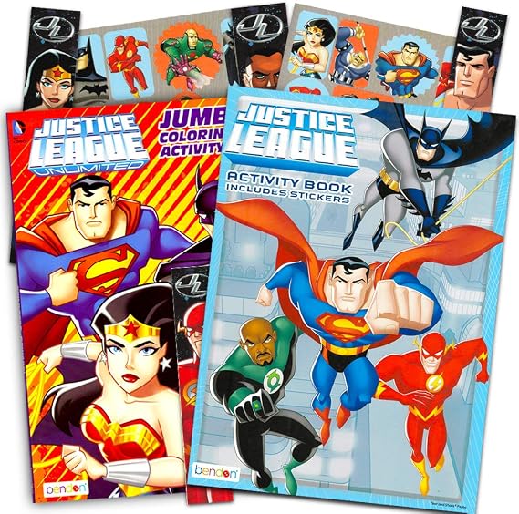 DC Comics Justice League Coloring and Activity Book Bundle with 2 Books Featuring Batman, Superman, Wonder Woman, Green Lantern, The Flash, Aquaman, and Cyborg