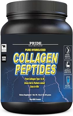 Pride Nutrition Collagen Peptides Powder Naturally-Sourced Hydrolyzed Collagen Powder - Healthy Hair, Skin and Nail Support - Type I & III Grass-Fed Collagen Supplements for Women and Men - 16oz