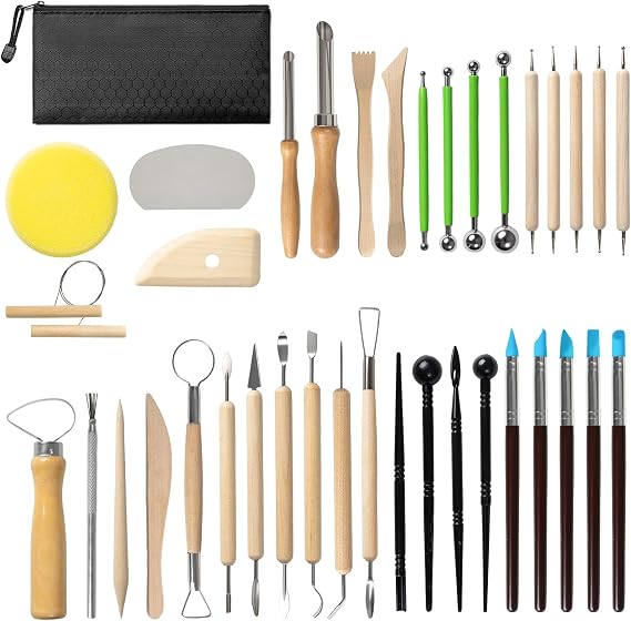 Mepubby 38 Pcs Pottery Tools & Air Dry Clay Tools Kit Modeling Tools Set for Carving, Shaping, Molding & Crafting Ideal for Polymer Clay, Ceramic, Air Dry Clay for Beginners, Hobbyists, Artists
