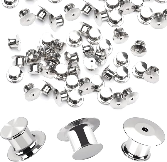 DECYOOL 100 Pieces Metal Pin Backs Locking Pin Keepers Locking Clasp | Nickel Plated Copper,convenient to carry, and blend seamlessly behind any pin,No Tools Required Spring Loaded Lock