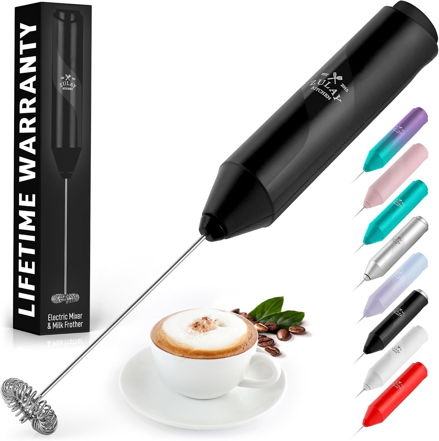 Zulay FrothMate Powerful Milk Frother for Coffee - Portable & Compact Handheld Foam Maker for Lattes, Cappuccinos, Matcha, Hot Chocolate - Milk Foamer Frother - No Stand Electric Whisk Black
