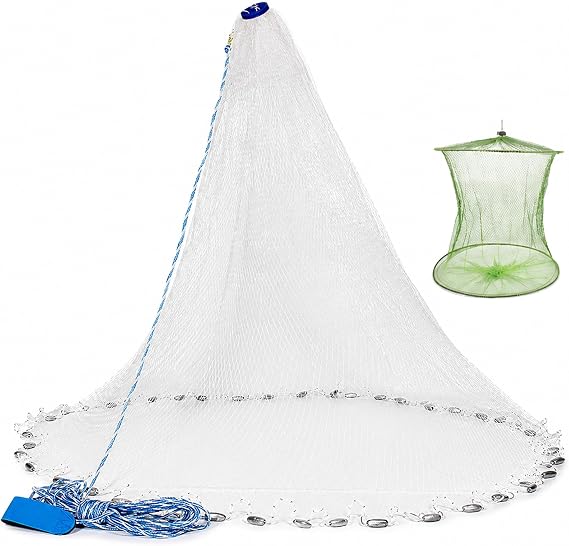 Yeahmart American Cast Net, 3-10ft Radius Casting Net with 3/8 Inch Mesh
