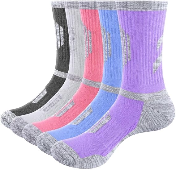 YUEDGE Women's Hiking Socks, Moisture Wicking Terry Cushioned Crew Casual Athletic Socks, Padded Work Boot Socks