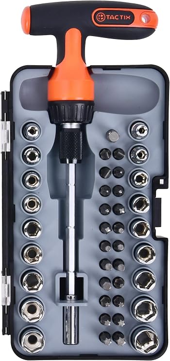 Tactix 900182 43Piece Ratchet T-Driver Set, Black/Orange