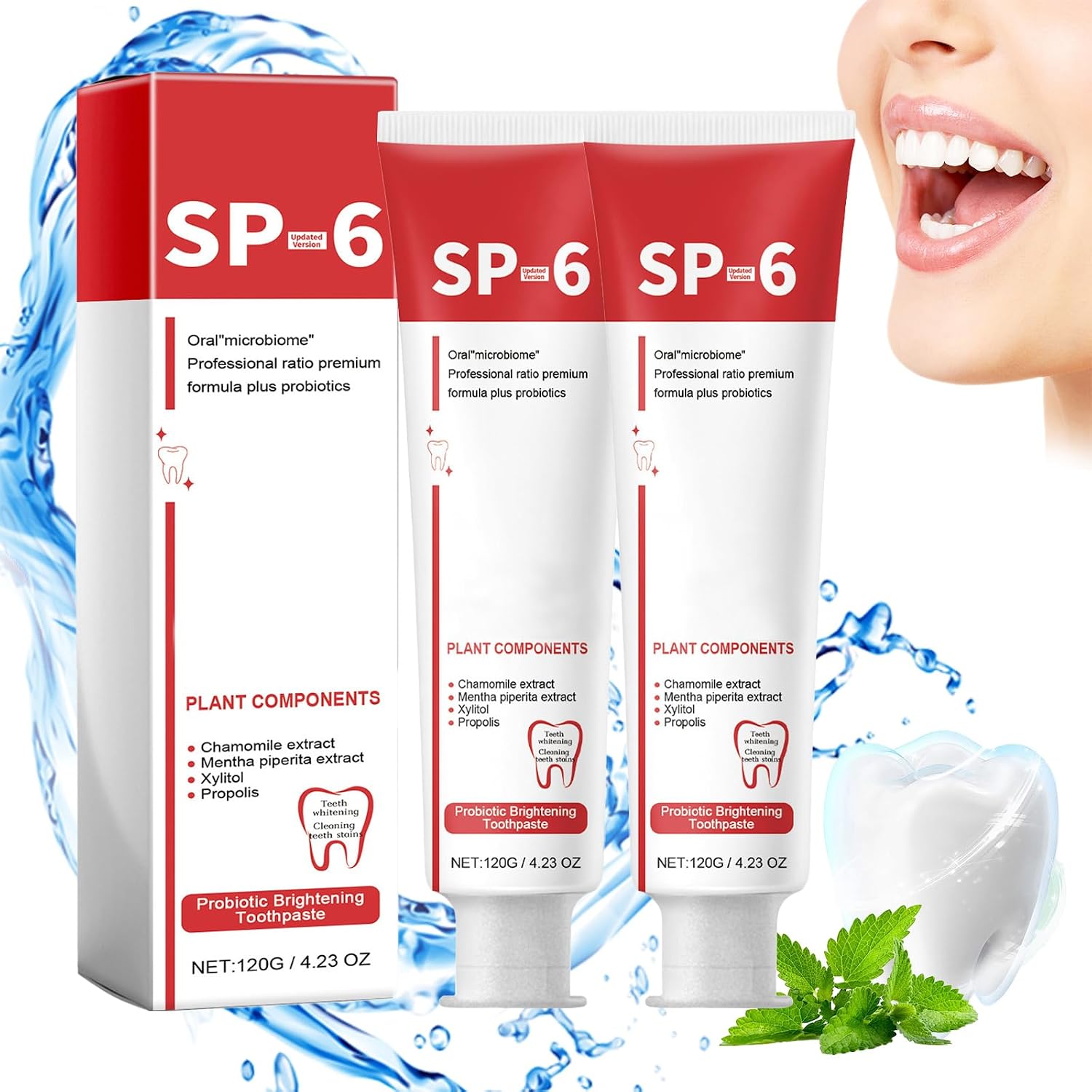 Generic Sp-6 Ultra Whitening Toothpaste, Upgrade - 2PCS Sp6 Probiotic Brightening Toothpaste, Fresh Breath, Deep Cleaning & Care 120g