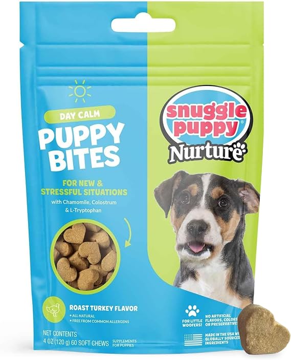 Snuggle Puppy Day Calm Puppy Bites with Colostrum, Chamomile & Ashwagandha - Calming Treats for Dogs to Support Restfulness & Sleep - 60 Soft Chew Dog Treats